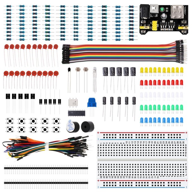 Composants électroniques De Base Kit De Démarrage avec Planche À Pain Câble Résistance, Condensateur, LED, Potentiomètre pour Arduino