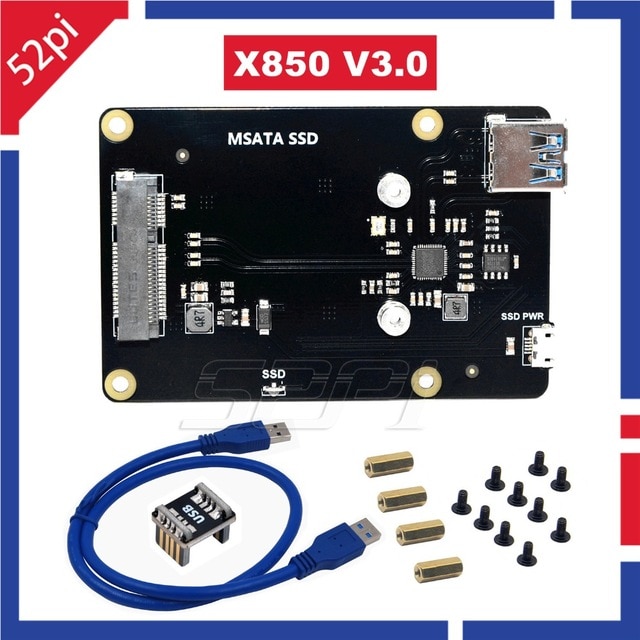 En Stock! 52Pi Nouveau X850 V3.0 mSATA SSD USB 3.0 Module D'extension D'extension De Stockage Conseil pour Raspberry Pi 3 B + (plus) /3 B