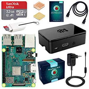 ABOX Raspberry Pi 3 Modèle B Plus (3 B+) Starter Kit [ Version Dernière ] 32 Go Classe 10 SanDisk Micro SD Carte, 5V 3A Alimentation Interrupteur Marche/Arrêt Boîtier Noir