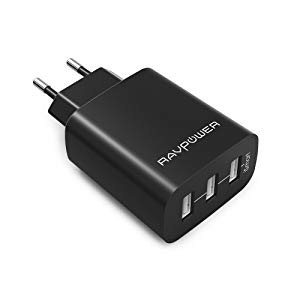 RAVPower Chargeur USB Secteur 3 Ports Universel Secteur Mural (30W / 5V 6A Total) avec Technologie iSmart, Adaptateur Secteur USB Mural Compatible avec iPhone XS/XS Max/XR / 8 - Noir