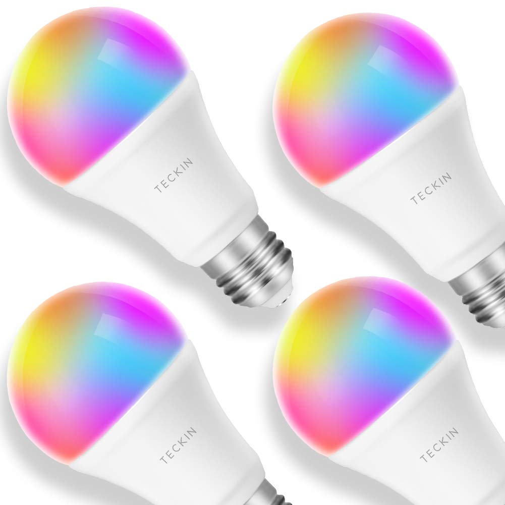 Ampoule LED Intelligente WiFi E27 à intensité variable et multicolore, Compatible avec Alexa, Echo, Google Home et IFTTT,TECKIN RGB Ampoule A19 60W 7,5W,Pas de Hub requis,4 pack