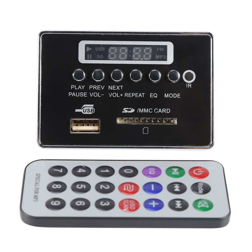 DC12V Module Décodeur Audio Bluetooth Support WMA/WAV/MP3 Disque Flash USB SD TF Radio FM avec Télécommande(Couleur Noir)