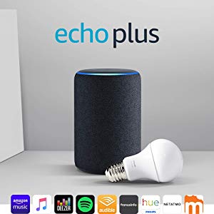 Echo Plus (2ème génération), Tissu anthracite + Ampoule connectée Philips Hue