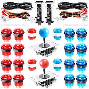 Hikig 2 joueurs LED Arcade Game Kit DIY 2x USB Encoder + 2x Joystick + 20x LED Bouton pour Raspberry Pi, PC Jeux arcade MAME, PS3 Control Support tous les systèmes Windows - Couleur Rouge + Bleu