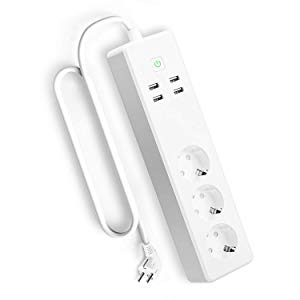 Multiprise Connectée WiFi, Meross 2500W Prise Compatible avec Alexa, Google Home et IFTTT, Multiprise Intelligente avec 3 AC Prises et 4 USB Ports, Prise avec Contrôle à Distance et Commande Vocale