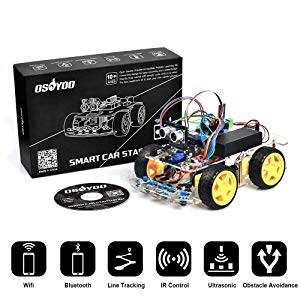 OSOYOO Arduino Robot Car Kit UNO R3 4WD WiFi Bluetooth IR Line Tracking DIY Car Set Engineering Fair Education Android iOS Remote Control Electronic Learning Kit with Video Tutorial