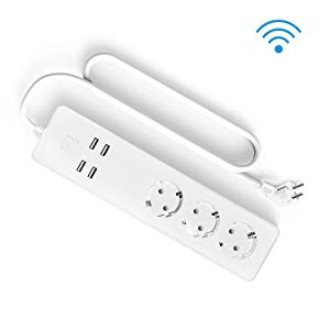 Phifree Multiprise Wifi Connectée Smart Plug Prise Intelligente 3 Ports AC Européen + 4 Ports USB Contrôle Vocal Télécommande Individuelle sur Téléphone Compatible avec Amazon Alexa Google Home IFTTT