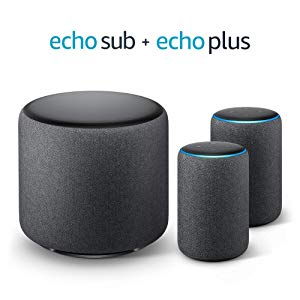 Système Stéréo Echo Plus - 2 Amazon Echo Plus (2ème génération), Tissu anthracite + 1 Echo Sub